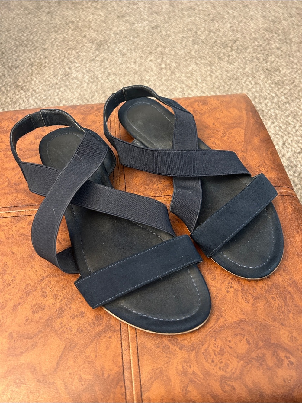 Navy Strappy Elastic Sandals - Picture 2 of 6